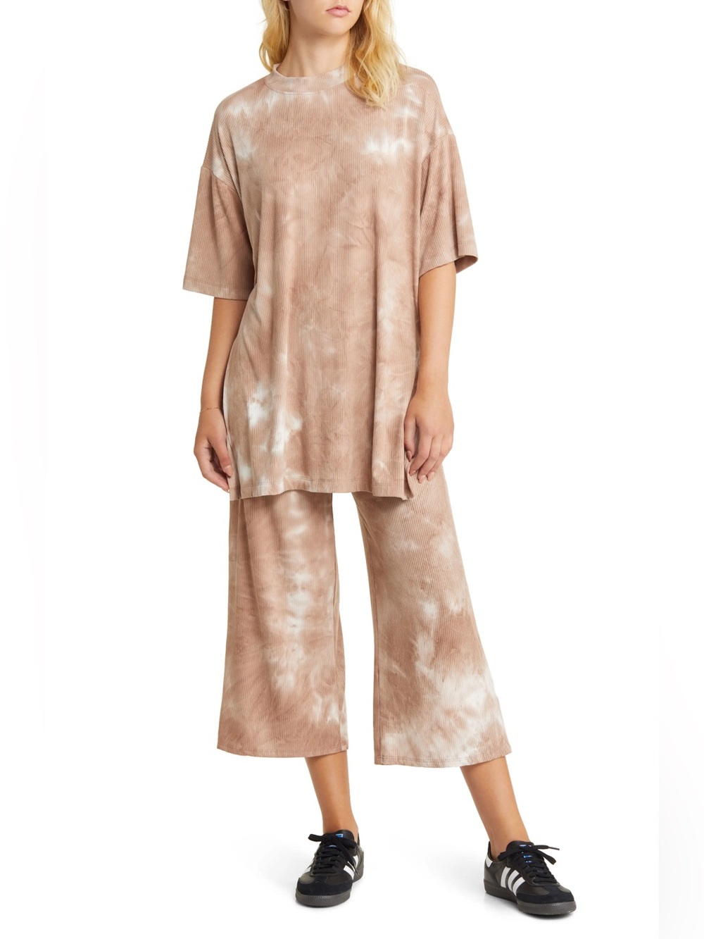 Dressed in Lala Lex Ribbed Playsuit Iced Latte Tie Dye 2 Piece Set Large